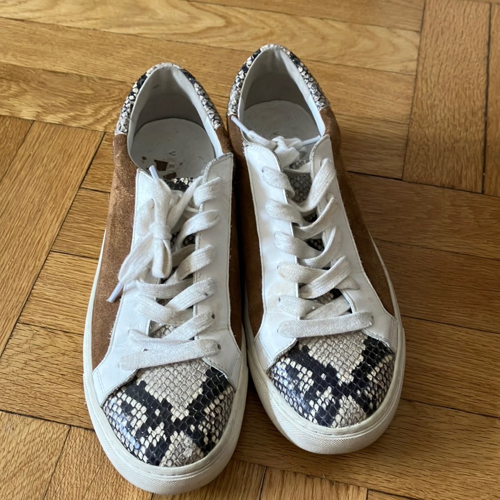 Veronica Beard | Two Tone Low Rise Sneakers- Brown and Snakeskin